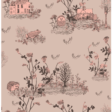 Woodlands Brown Pink Wallpaper Design - Sian Zeng